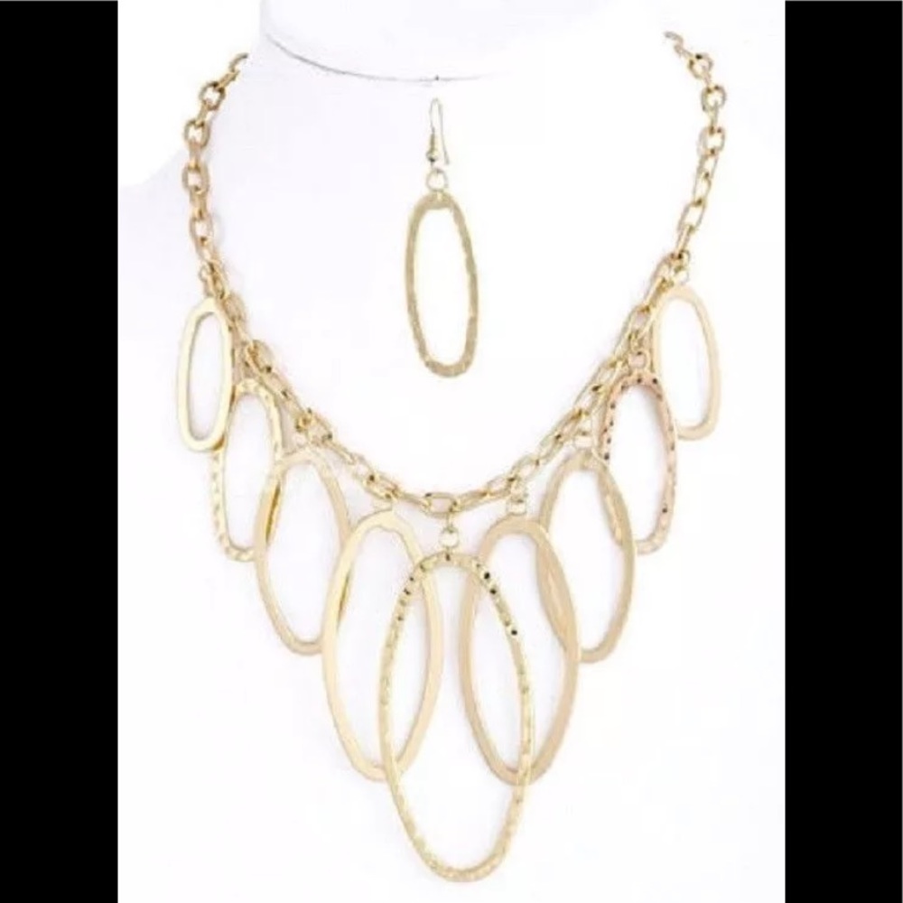 Goldtone Metal Oval Drop Necklace Set